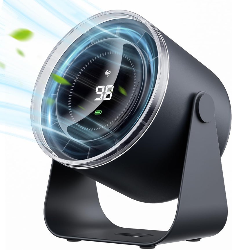 wsken Desk Fan with Battery Operated, Quiet Digital Display Portable Fan for Office, Bedroom, Kitchen, Home, Outdoor, 100 Speeds 115° Tilt Small Travel Camping Table Fan,Bluish Black - Image 1